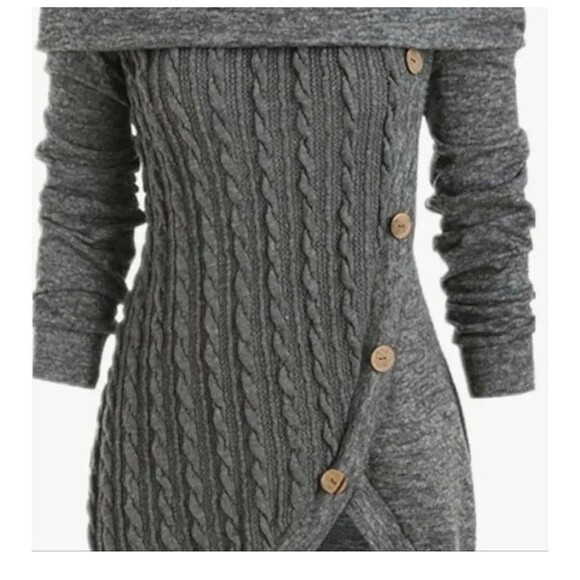 Dressfo Gray Cable-Knit Sweater Dress W/ Button Accents Size 8 Long Sleeved L - Picture 1 of 9
